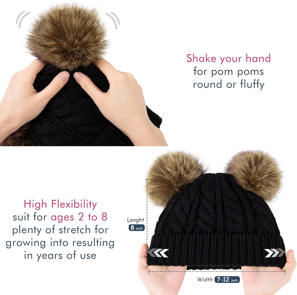 Warm Kids Boys Girls Winter Hat with Pompom Ears Elastic Knitted Toddler Beanie Hats for Girls Boys