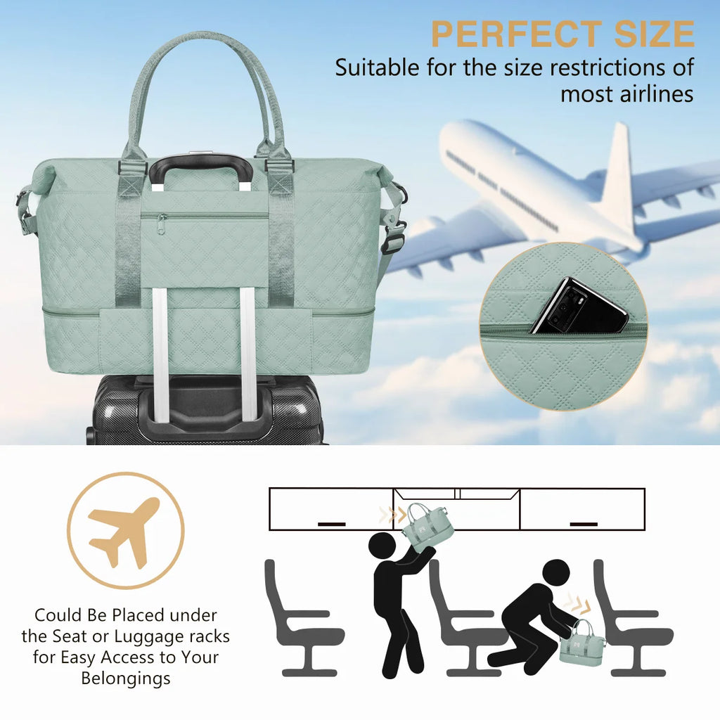 Travel Bag with Shoes Compartment, 40L Weekender Overnight Duffel Bag with Toiletry Bag and Shoes Bag, Gym Bag for Women with Wet Pocket, Personal Carry on Bag for Women, Travel, Gym, Weekend, Blue