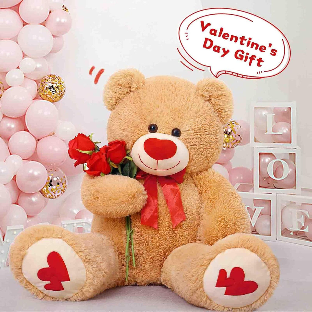 Love Heart Giant Teddy Bear, 36Inch Big Love Bears with Bow Tie, Large Stuffed Animals for Girlfriend, Boyfriend, Brown