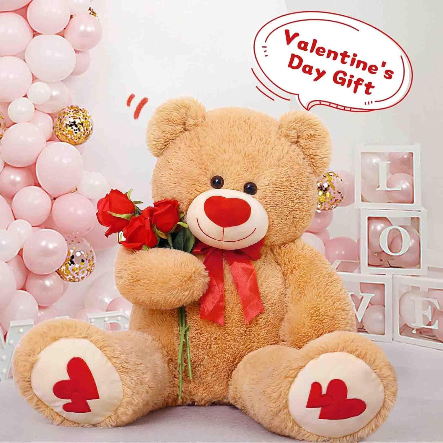 Love Heart Giant Teddy Bear, 36Inch Big Love Bears with Bow Tie, Large Stuffed Animals for Girlfriend, Boyfriend, Brown