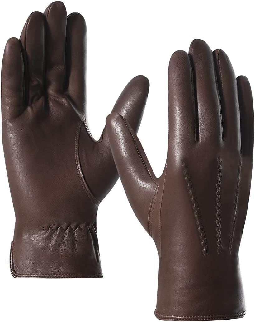Leather Gloves for Men,Winter Sheepskin Driving Gloves Cashmere Lined