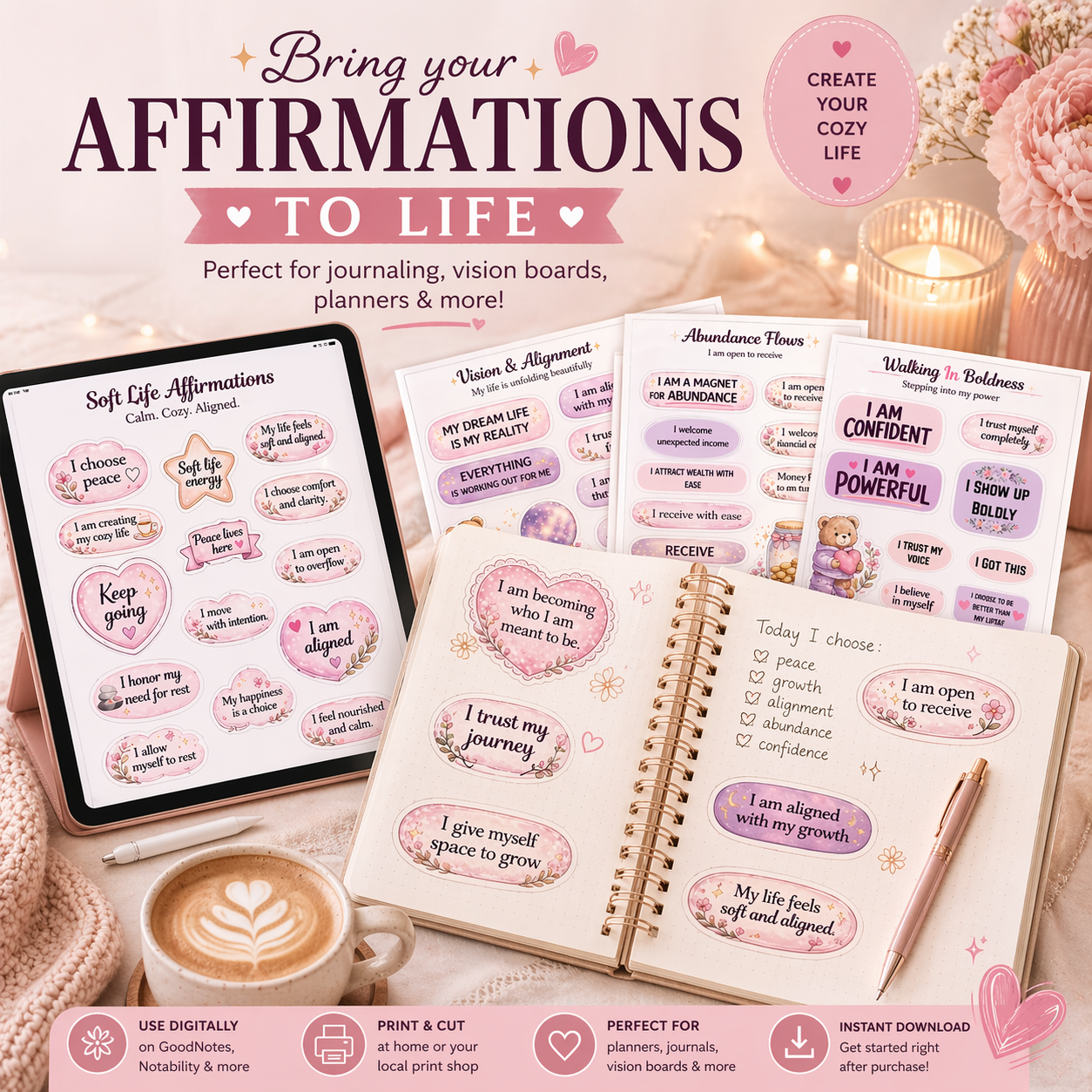 Becoming Her Bundle 💫 (Affirmations + Sticker Set)