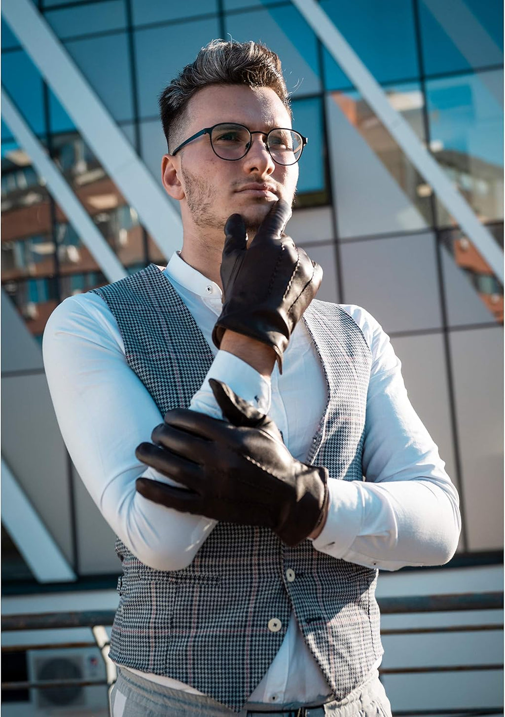 Leather Gloves for Men,Winter Sheepskin Driving Gloves Cashmere Lined