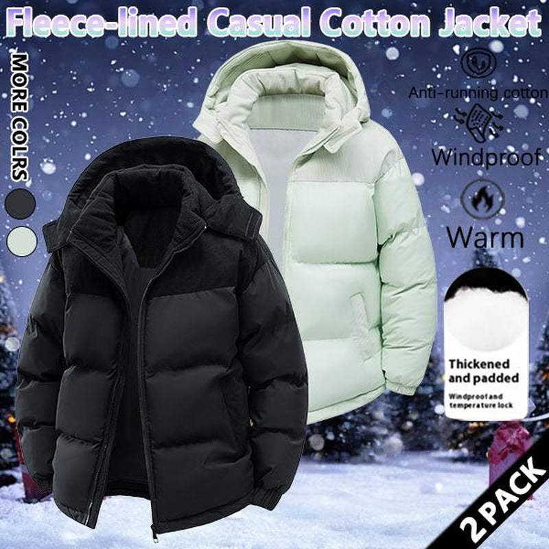Winter Hooded Casual Fleece-Lined Men'S Coat,Removable Hood,Warm Color-Blocked Cotton Jacketcouples' Style Winter Cotton Coat, Outerwear Top.