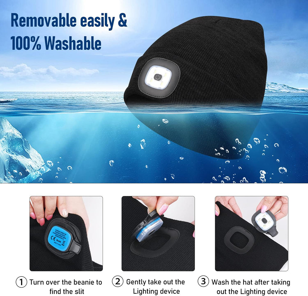 Beanie Hat with Light Winter Knit Lighted Headlight Hats USB Rechargeable