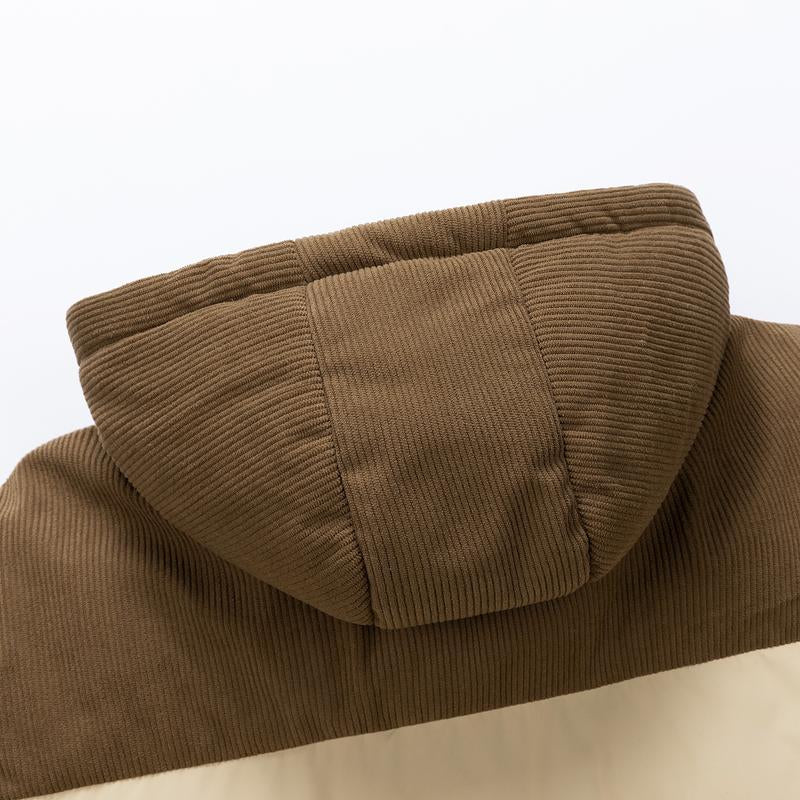 Winter Hooded Casual Fleece-Lined Men'S Coat,Removable Hood,Warm Color-Blocked Cotton Jacketcouples' Style Winter Cotton Coat, Outerwear Top.