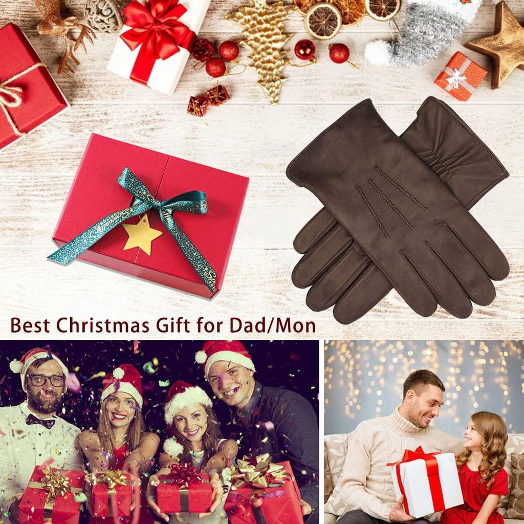 Leather Gloves for Men,Winter Sheepskin Driving Gloves Cashmere Lined