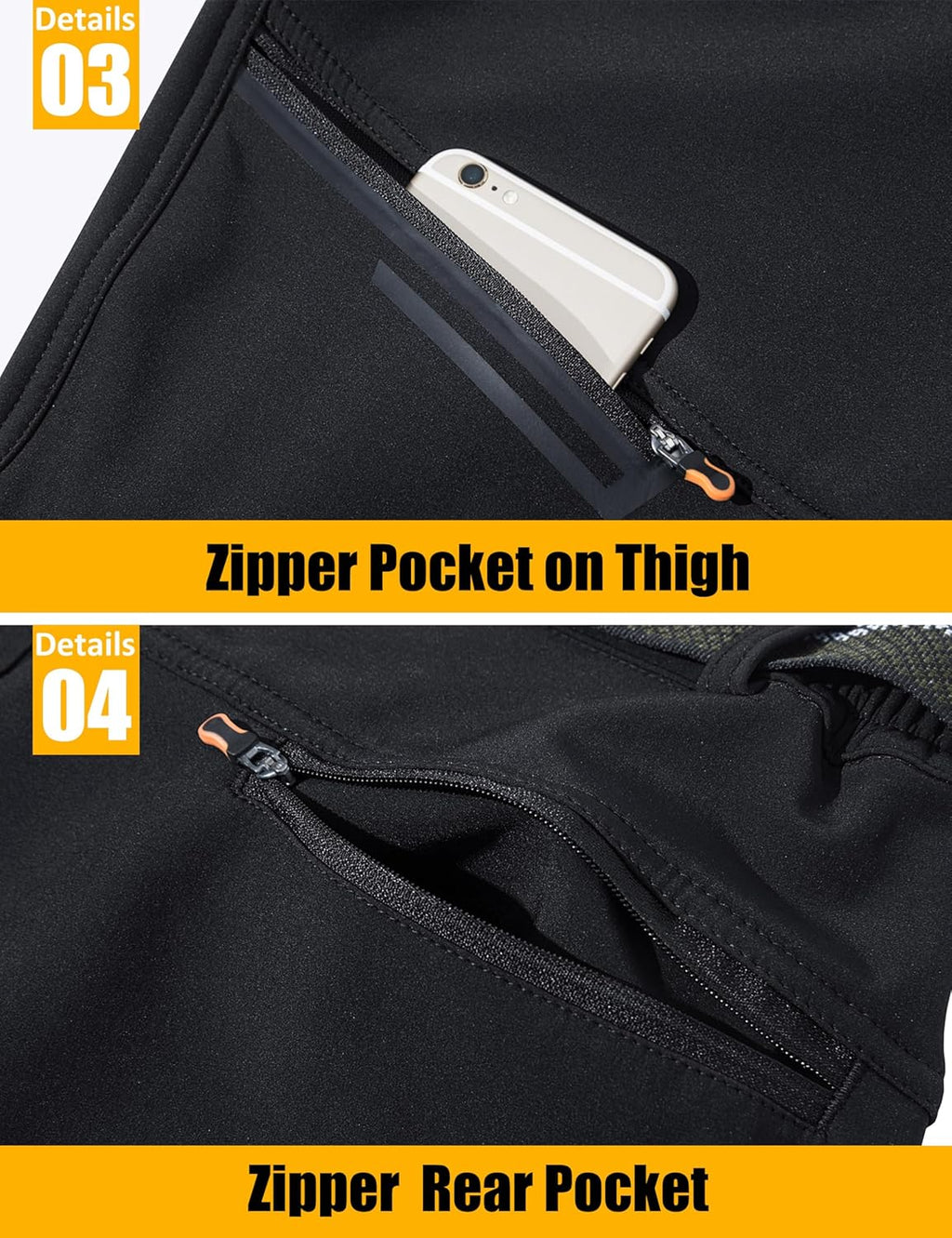 Men'S Winter Pants Fleece Lined Ski Snow Pants Water Resistant 4 Zip Pockets Outdoor Pants