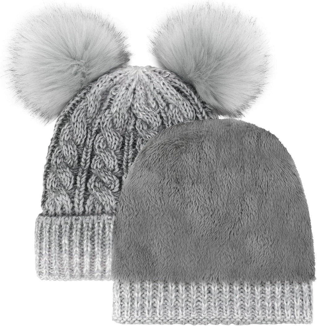 Pom Pom Beanie Cable Knit Fleece Lined Winter Beanie Women Hat