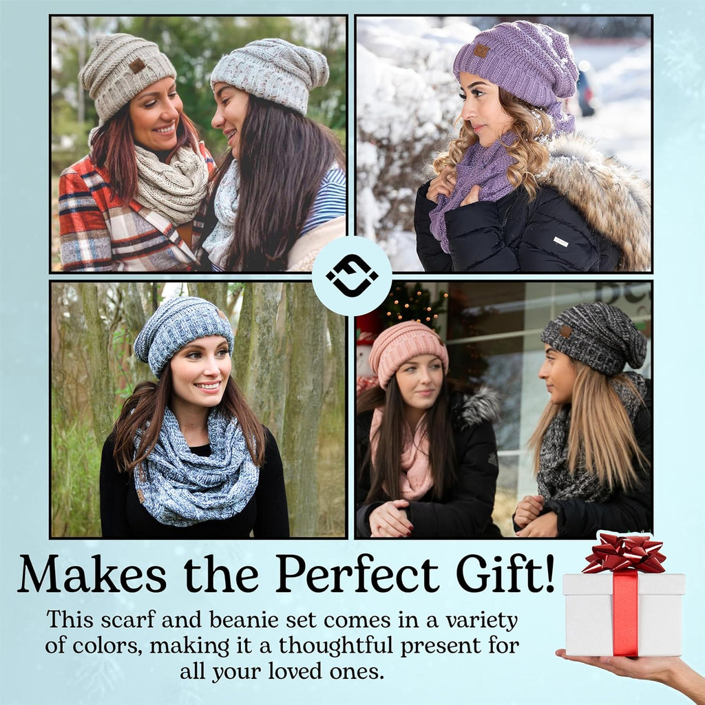 Slouchy Beanie & Infinity Scarf Gift Set – Matching Winter Accessories Sets for Women, Oversized Hat and Scarves