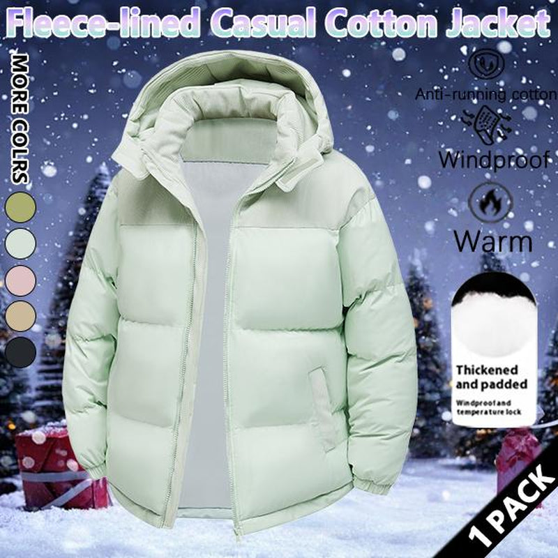 Winter Hooded Casual Fleece-Lined Men'S Coat,Removable Hood,Warm Color-Blocked Cotton Jacketcouples' Style Winter Cotton Coat, Outerwear Top.
