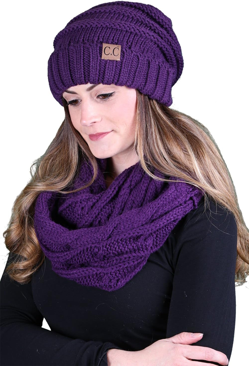 Slouchy Beanie & Infinity Scarf Gift Set – Matching Winter Accessories Sets for Women, Oversized Hat and Scarves