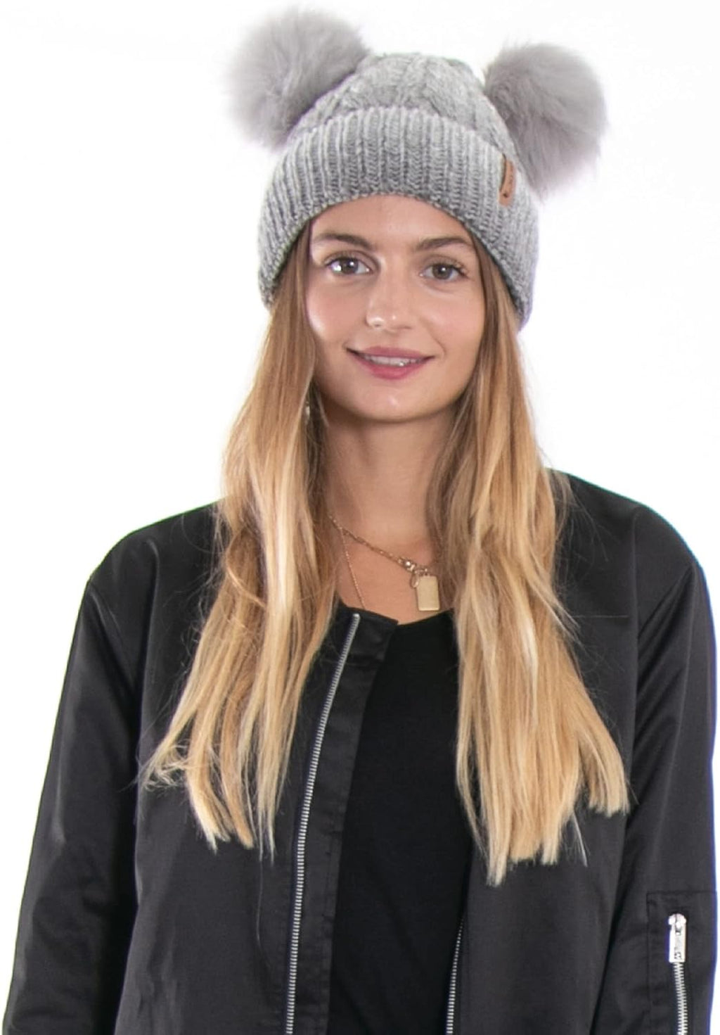 Pom Pom Beanie Cable Knit Fleece Lined Winter Beanie Women Hat