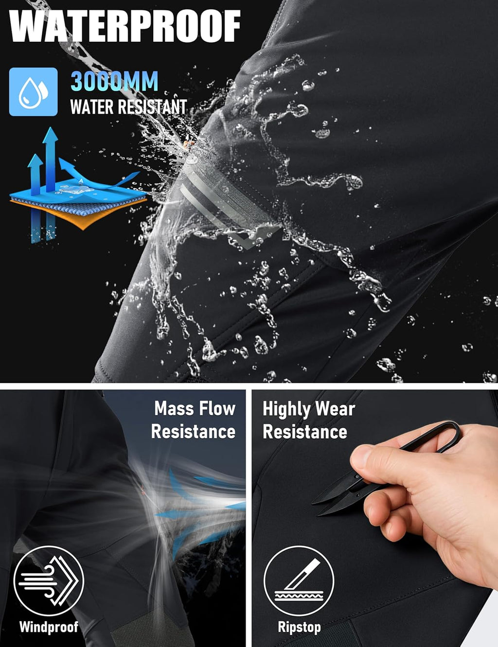 Men'S Winter Pants Fleece Lined Ski Snow Pants Water Resistant 4 Zip Pockets Outdoor Pants