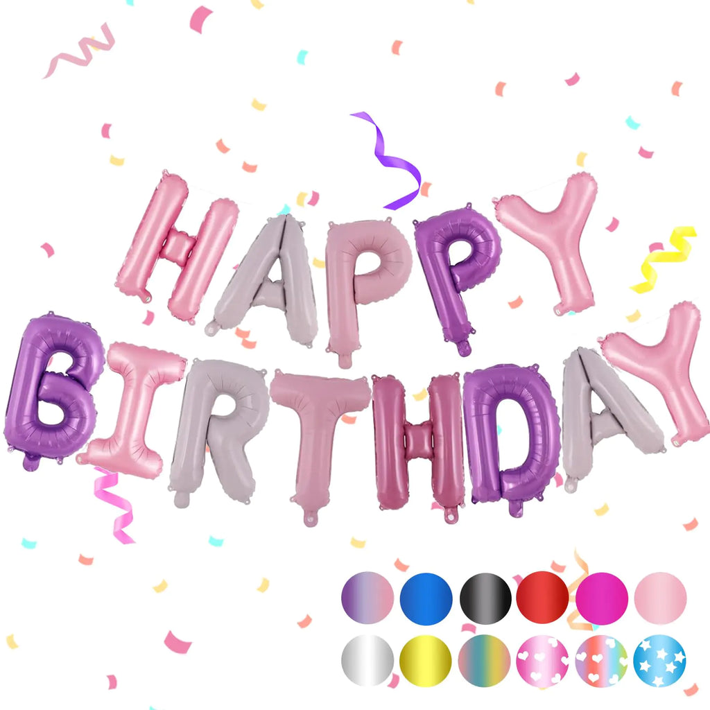 Happy Birthday Balloons Banner - 16 Inch Purple Pink Mylar Foil Happy Birthday Balloon Letters Happy Birthday Sign Balloons Birthday Party Decorations Supplies