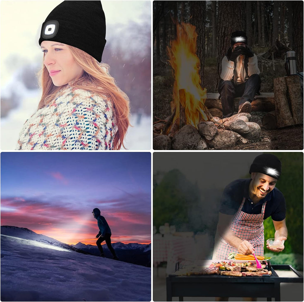 Beanie Hat with Light Winter Knit Lighted Headlight Hats USB Rechargeable
