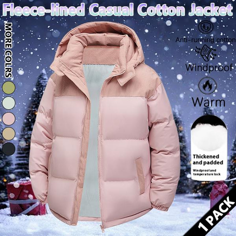Winter Hooded Casual Fleece-Lined Men'S Coat,Removable Hood,Warm Color-Blocked Cotton Jacketcouples' Style Winter Cotton Coat, Outerwear Top.