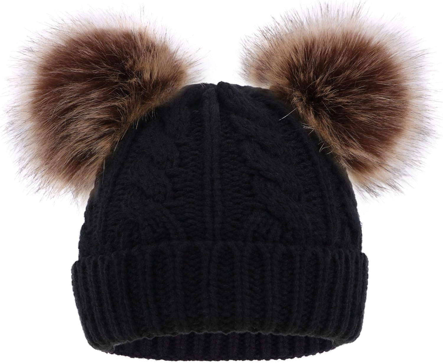 Warm Kids Boys Girls Winter Hat with Pompom Ears Elastic Knitted Toddler Beanie Hats for Girls Boys