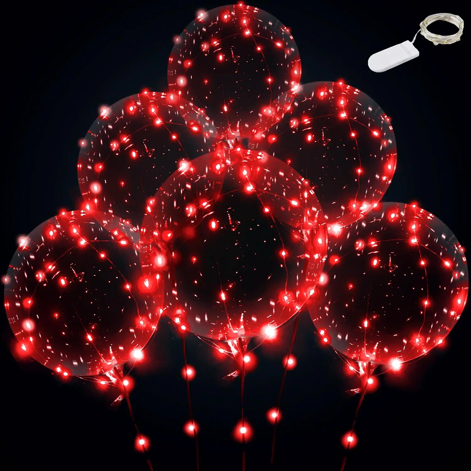 Red Led Balloons 6set Light up Balloons Clear Bobo Balloons with String Lights for Party Birthday Anniversary Wedding (Red)