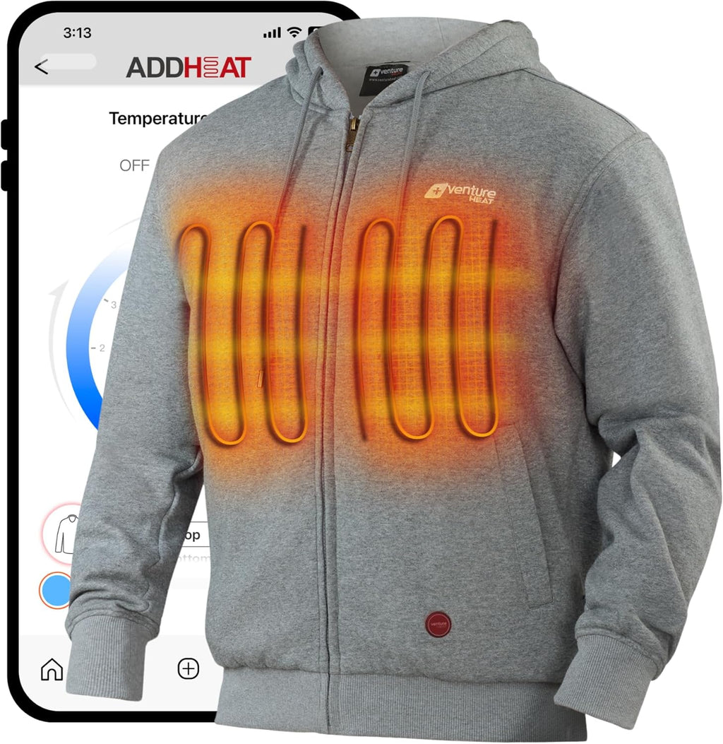 Heated Jacket Hoodie for Men & Women – Winter Coat, Outdoor Clothing, Bluetooth Controlled with 3 Adjustable Heating Zones