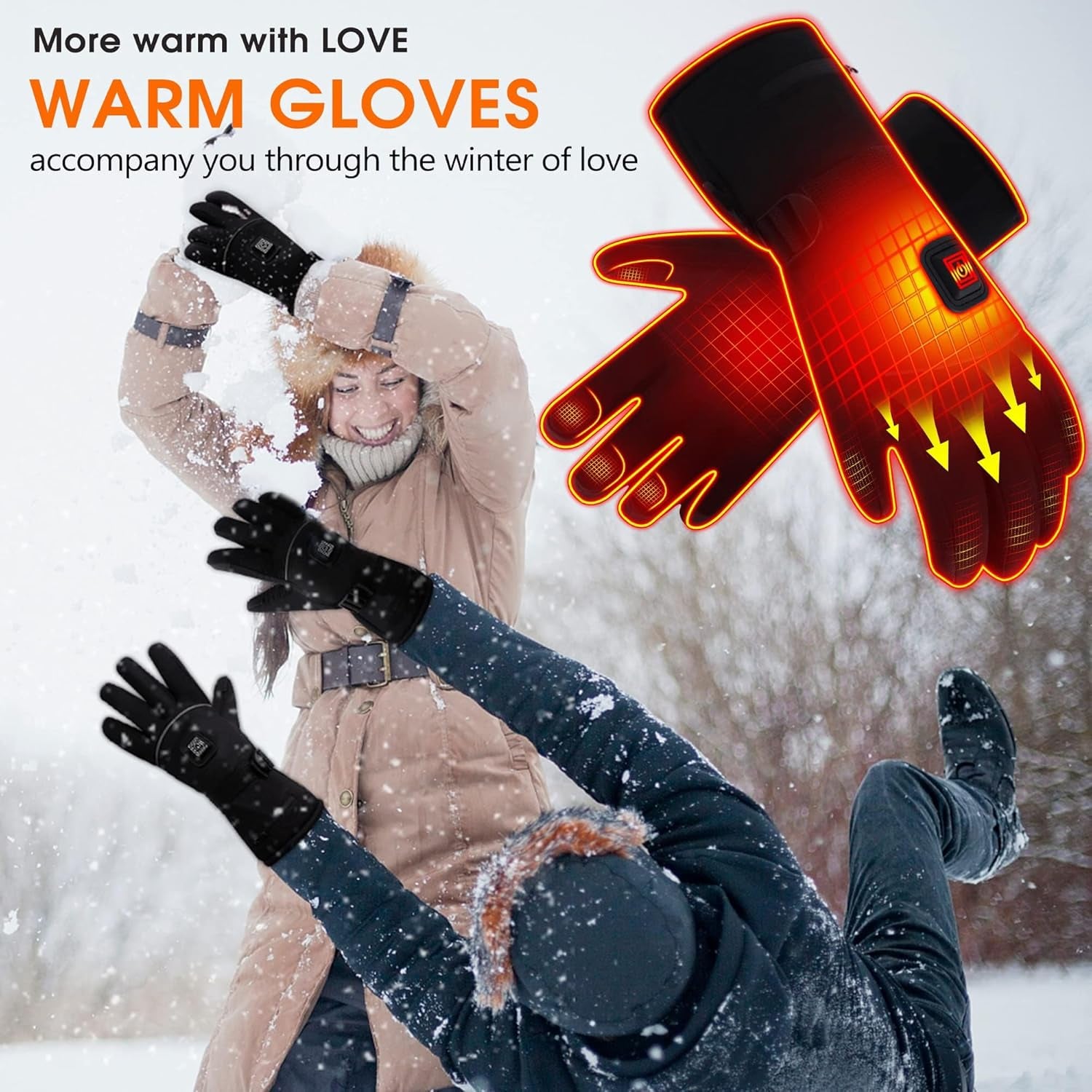 Electric Rechargeable Battery Heated Gloves - Waterproof Touchscreen for Outdoor Sports, Hiking, Skiing, Running, Work