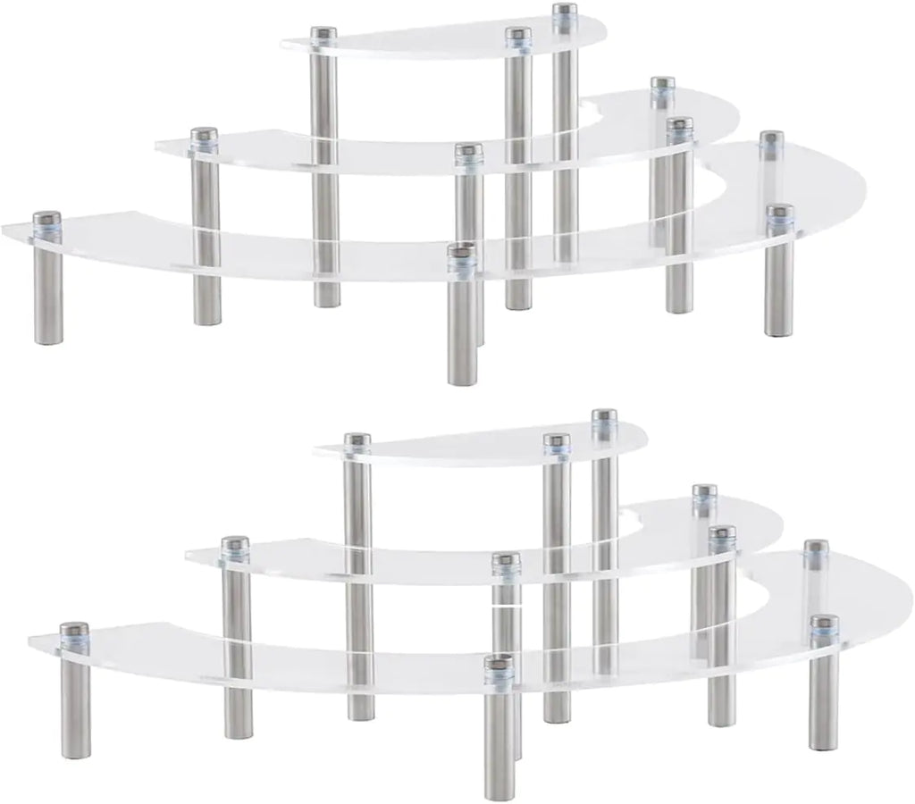 Gonice 2 Pack Acrylic Display Risers 3 Tier Half Moon Cupcake Stand Graduation Party Display Riser Birthday Party Decoration Display Stand for Figure and Perfume