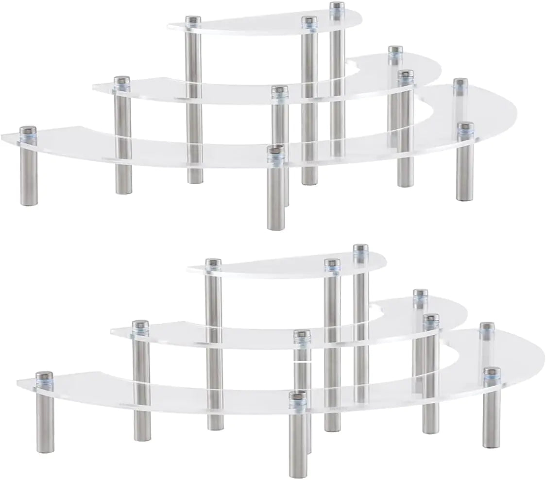 Gonice 2 Pack Acrylic Display Risers 3 Tier Half Moon Cupcake Stand Graduation Party Display Riser Birthday Party Decoration Display Stand for Figure and Perfume