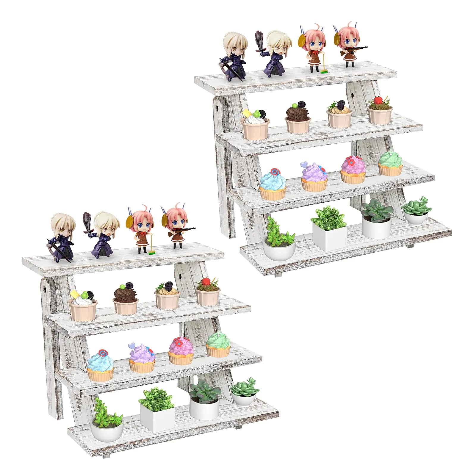 Wooden Cupcake Stand for 24 Cupcakes 4 Tier Cupcake Display Stand Rustic Tiered Display Stand Dessert Table Display Set Cupcake Stand for Baby Shower Decorations Birthday Party Supplies Perfume Display(White 2Pcs)