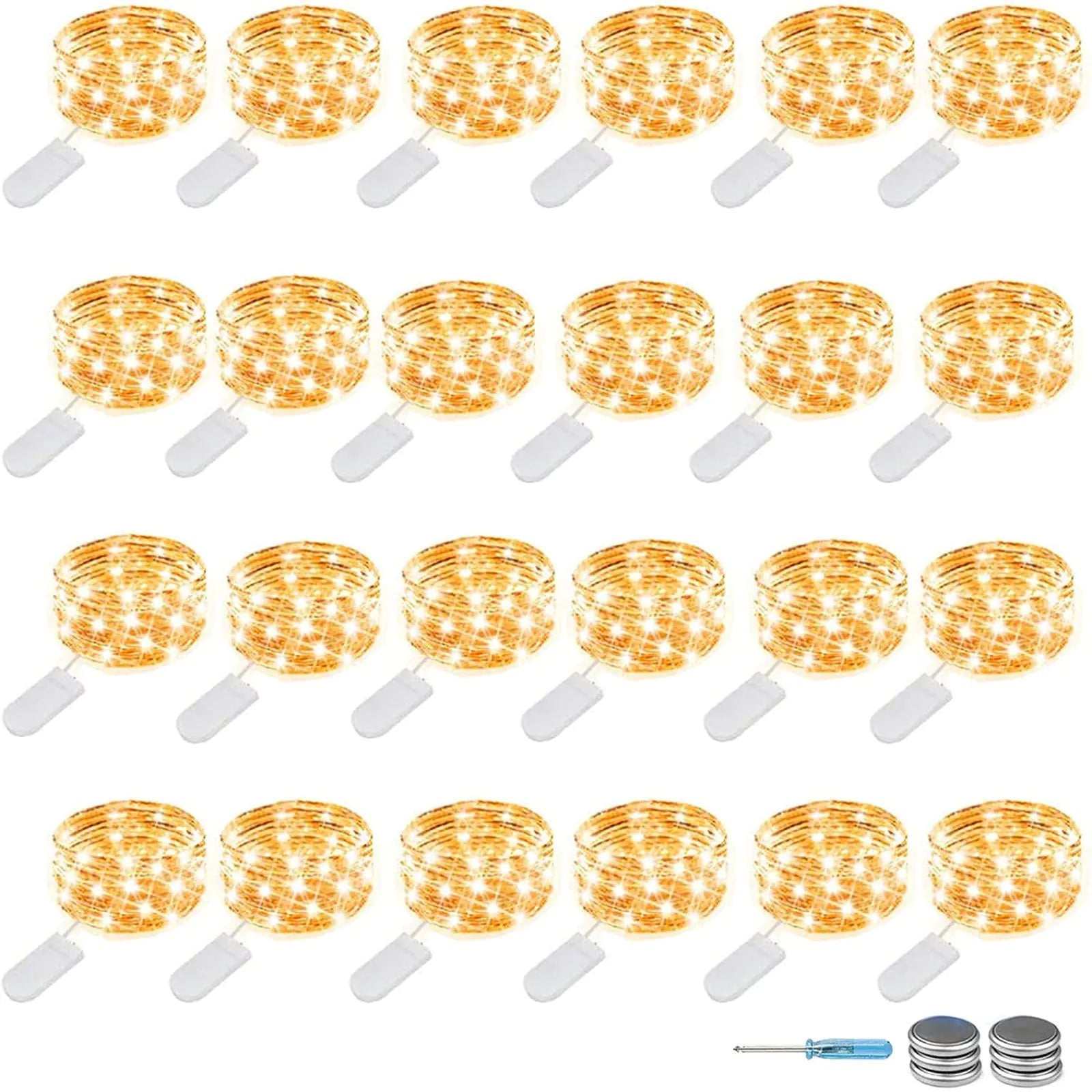 ZNYCYE Fairy Lights Battery Operated24 Packs 9.8FT 30LEDs+ 6 Replacement Batteries Firefly Lights Copper Wire String Lights(NO Timer) for Bedroom Wedding Mason Jar Dorm Decor(Warm White)