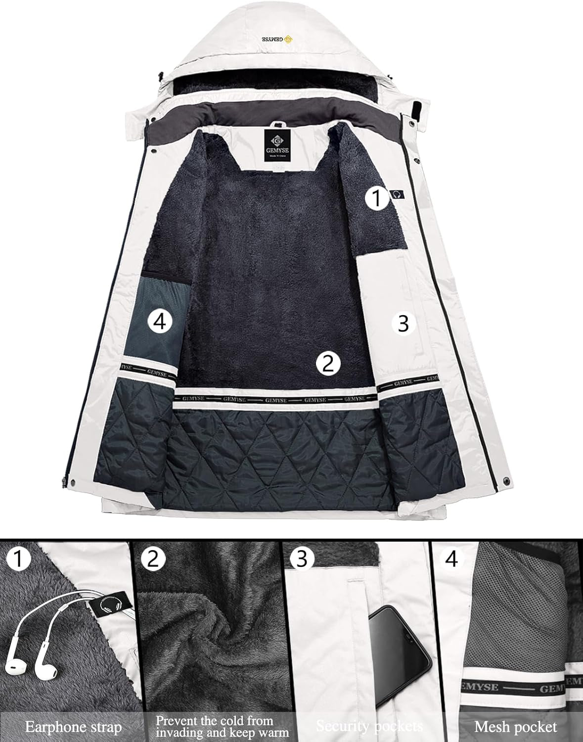 Women'S Ski Snow Jacket Warm Winter Waterproof Coat Snowboard Rain Jacket Hooded Windproof Windbreaker