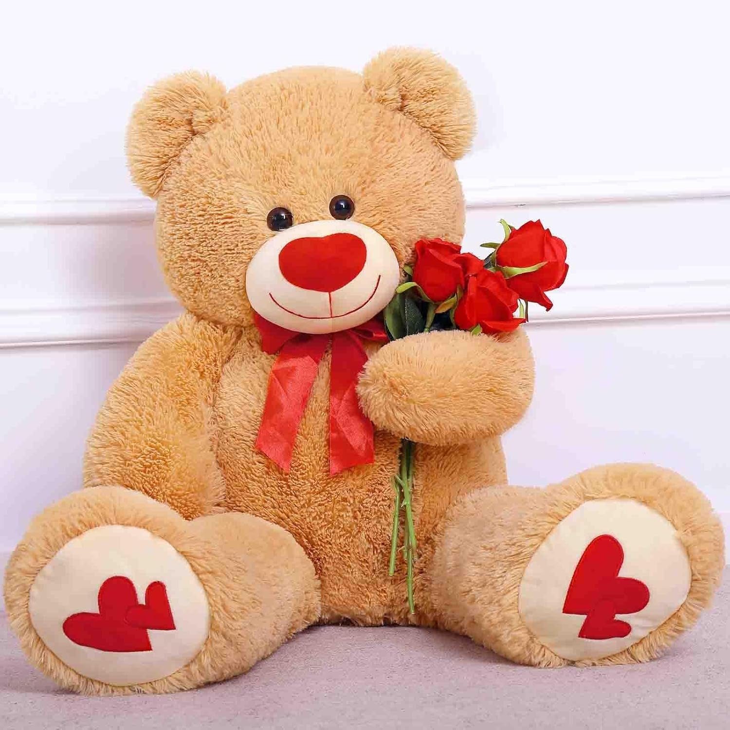 Love Heart Giant Teddy Bear, 36Inch Big Love Bears with Bow Tie, Large Stuffed Animals for Girlfriend, Boyfriend, Brown
