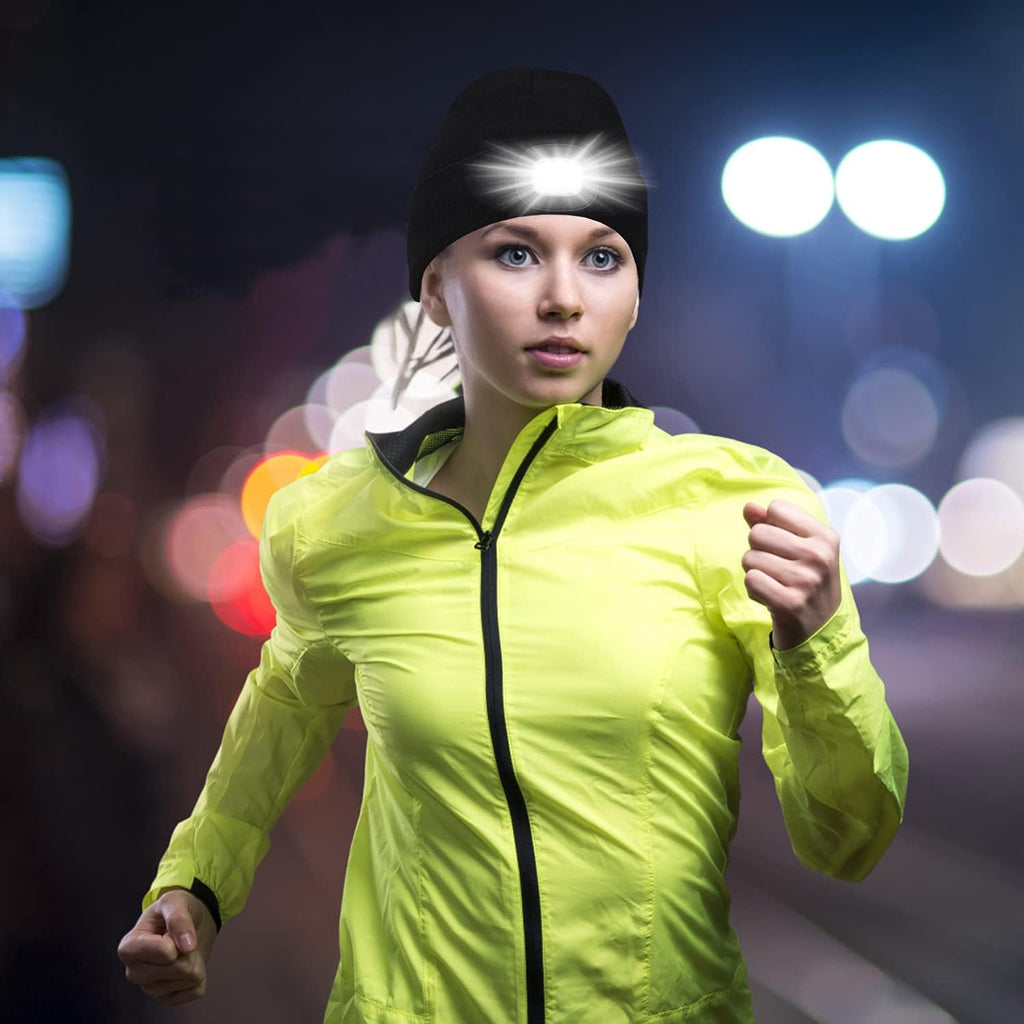 Beanie Hat with Light Winter Knit Lighted Headlight Hats USB Rechargeable