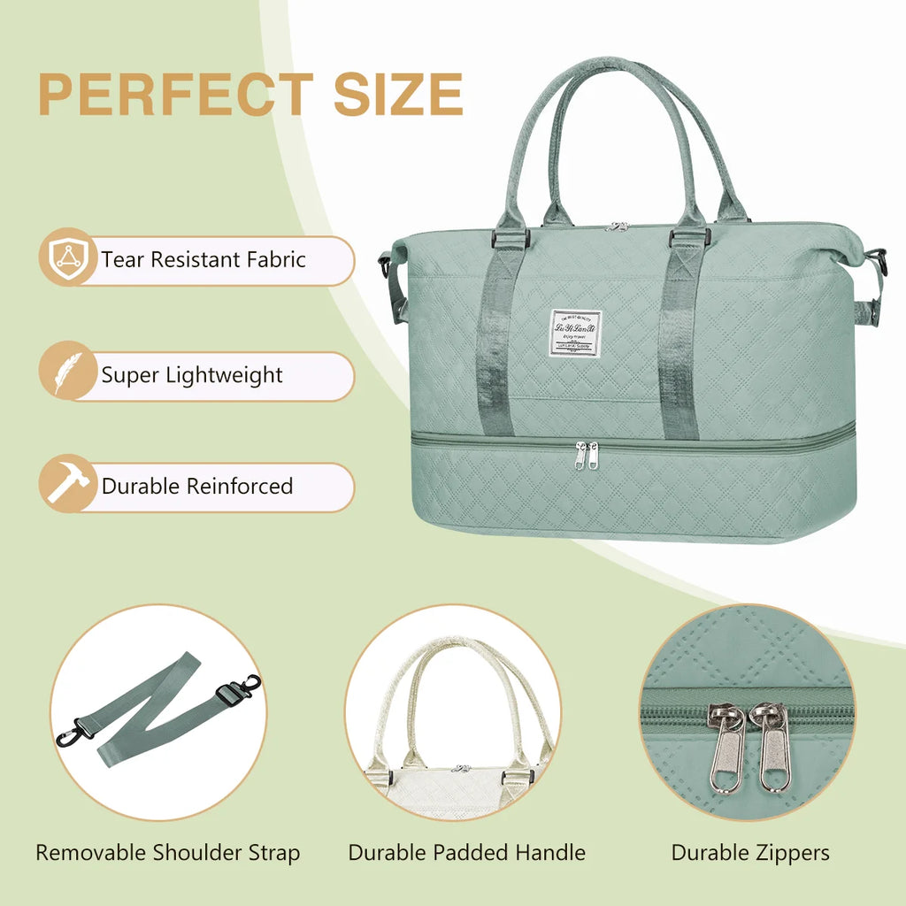 Travel Bag with Shoes Compartment, 40L Weekender Overnight Duffel Bag with Toiletry Bag and Shoes Bag, Gym Bag for Women with Wet Pocket, Personal Carry on Bag for Women, Travel, Gym, Weekend, Blue