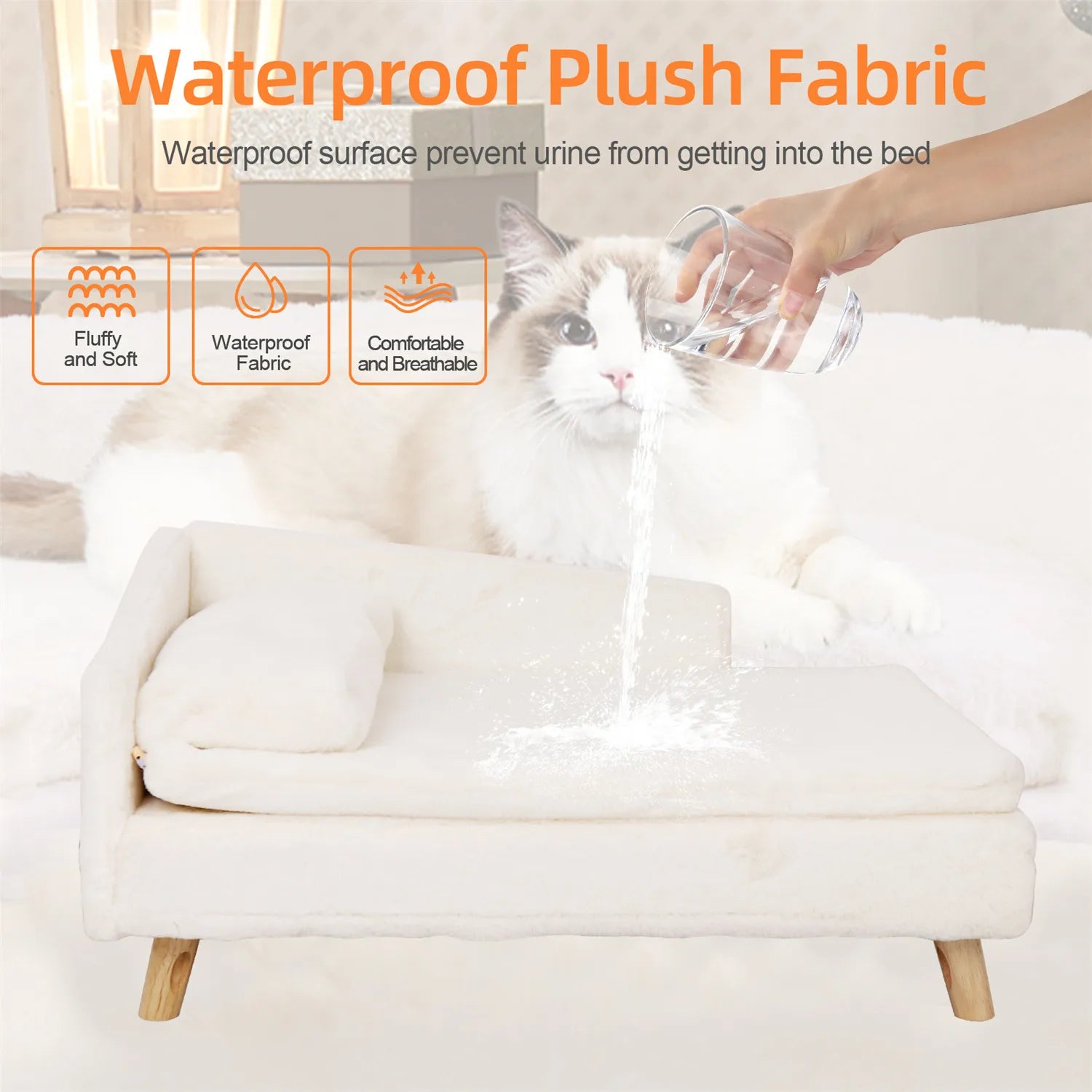 Waterproof Pet Sofa Dog Cat Bed Couch Raised Chair Lounger Plush Cover Cushion