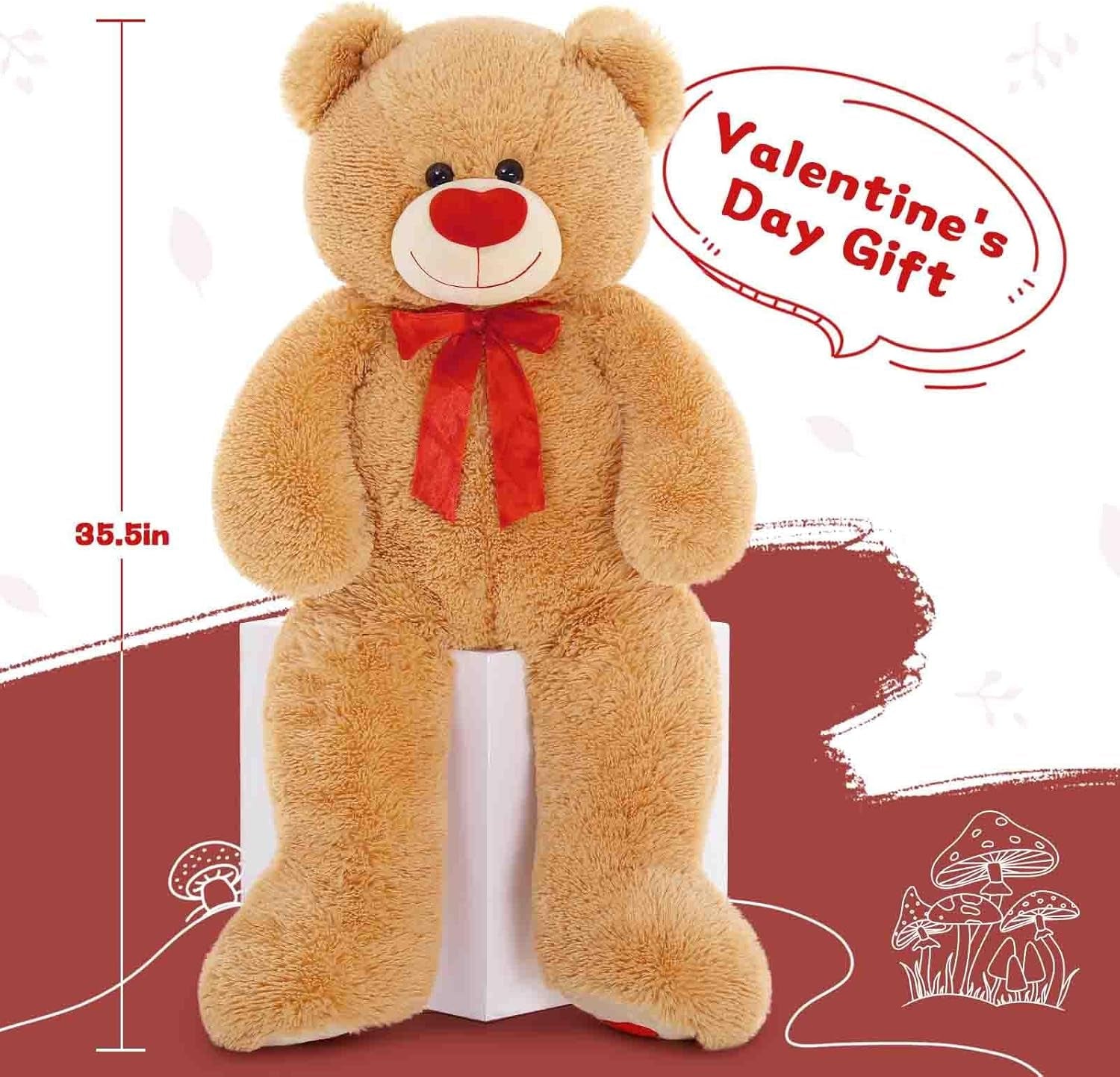 Love Heart Giant Teddy Bear, 36Inch Big Love Bears with Bow Tie, Large Stuffed Animals for Girlfriend, Boyfriend, Brown