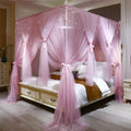 VETHIN 4 Corners Post Princess Bed Canopy Curtain Double Layer Cozy Drape Netting 4 Opening Mosquito Net for Girls & Adults Bedroom Decoration Accessories (Double Pink 78" W*86" L*82"*H/(King))