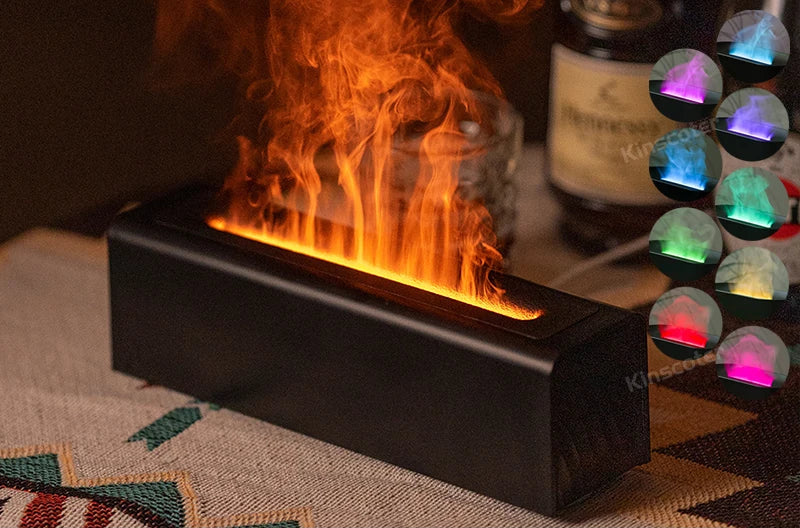 Essential Oil Aroma Diffuser Flame Air Humidifier Ultrasonic Cool Mist Difusor with RGB Realistic Fire Night Light