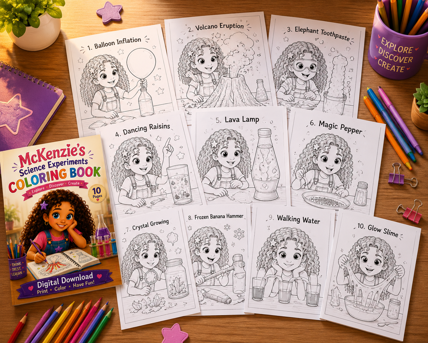 McKenzie's Science Experiments Coloring Book | 10 Printable STEM Coloring Pages