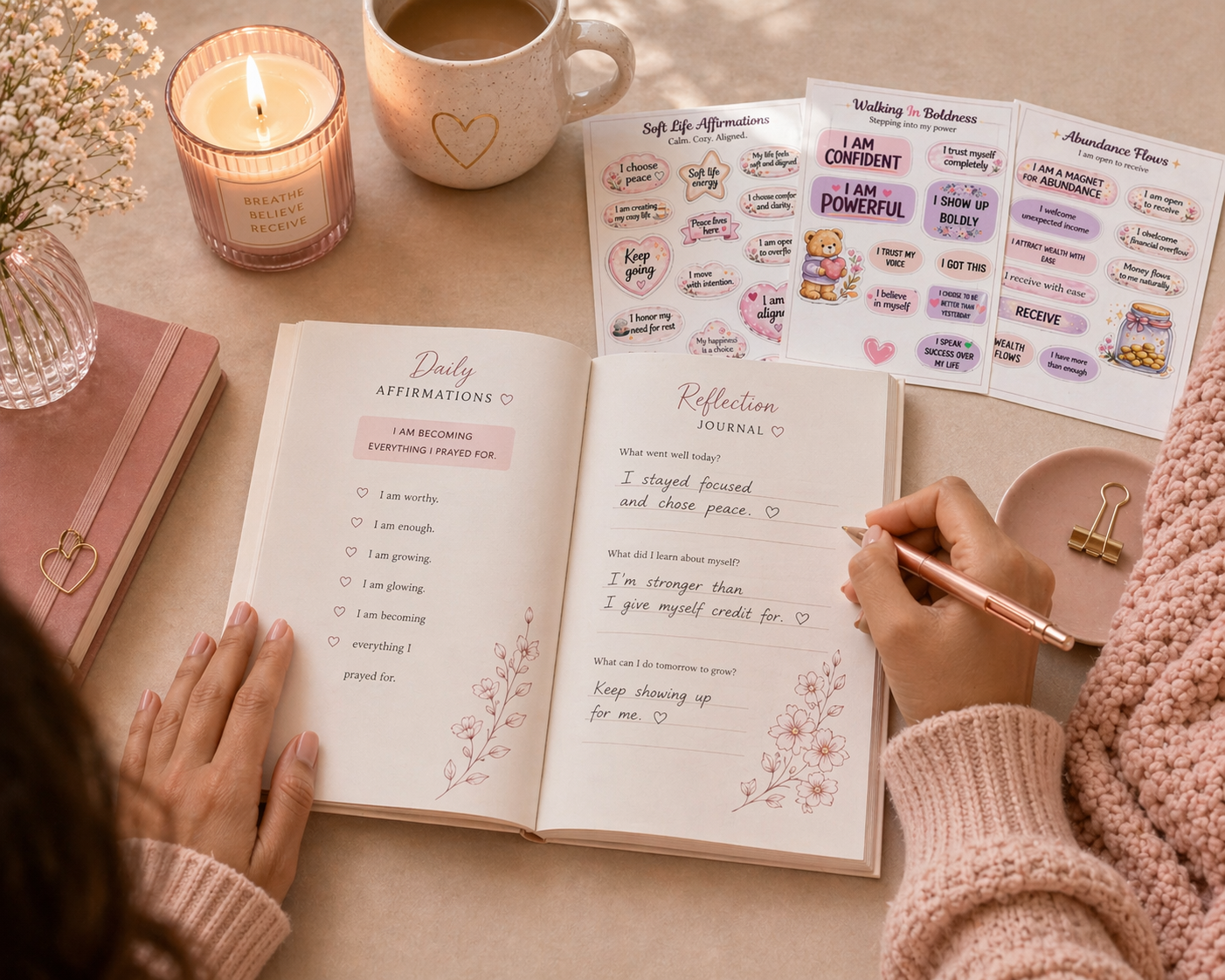Becoming Her Bundle 💫 (Affirmations + Sticker Set)