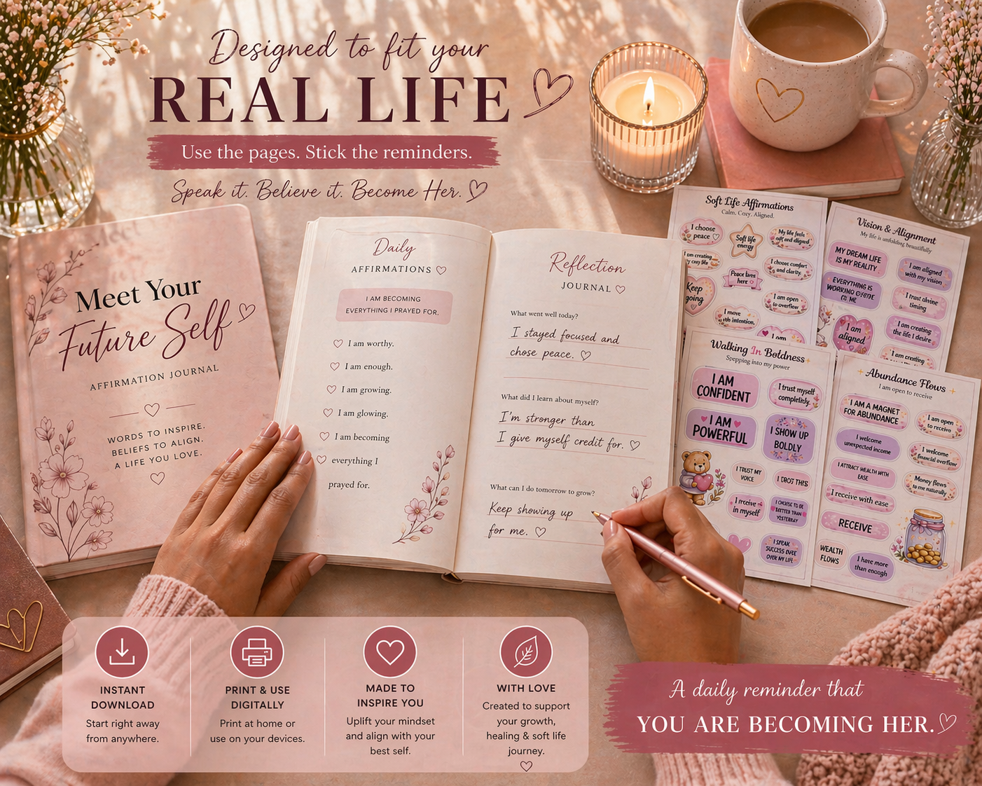 Becoming Her Bundle 💫 (Affirmations + Sticker Set)