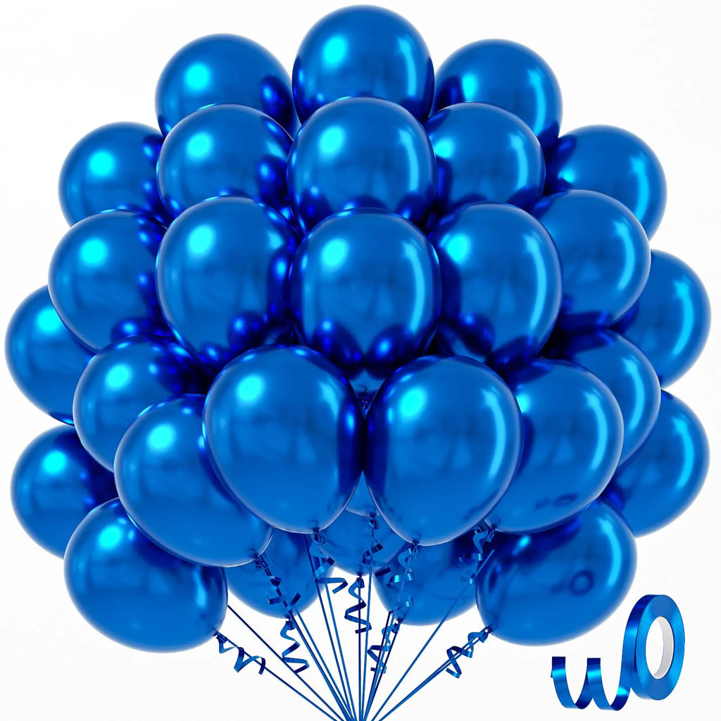 Awenztech Metallic Blue Balloons 12 inch Chrome Blue Latex Balloons 50pcs Party Balloons for Graduation Christening Baby Shower Birthday Party Decorations