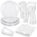 Aodaer 200 Pieces Clear Party Supplies Disposable Dinnerware Set Include Plastic Plates Cups Knives Forks Spoons Paper Napkins for Birthday Wedding Graduation Parties Serve 25 Guests