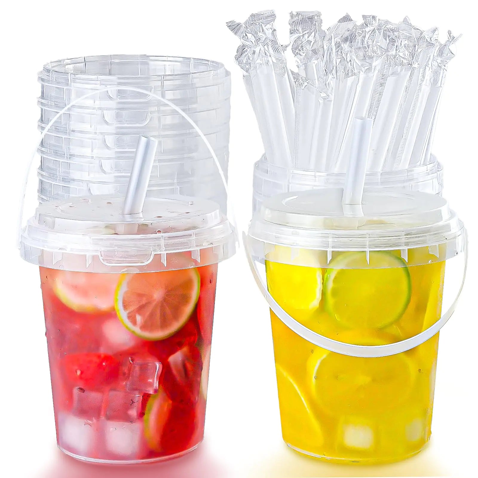 Qsqwsuye 15sets disposable plastic cup with lid and straw 34 ounce reusable and suitable for outdoor travel beverage packaging pool party supplies beach party supplies picnic supplies